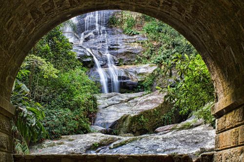 waterfall tunnel nature