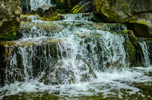 waterfall  water  moss