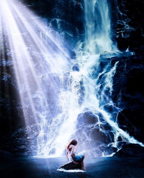 waterfall woman light