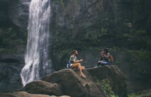 waterfalls love couple