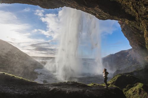 waterfalls rocks cave