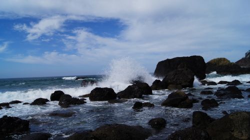 waves sky rocks