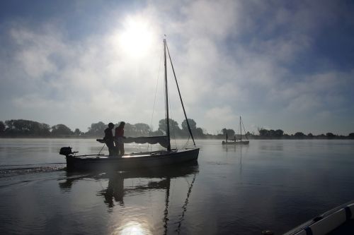 weser morning mist sailing boat