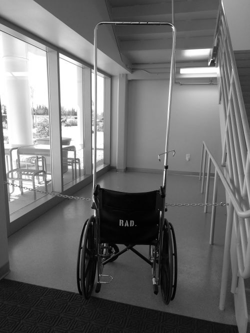 wheelchair hospital black and white