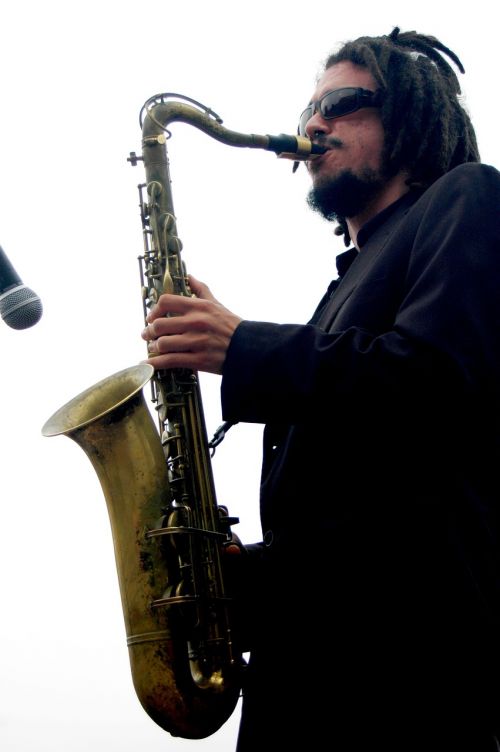 white background sax musician