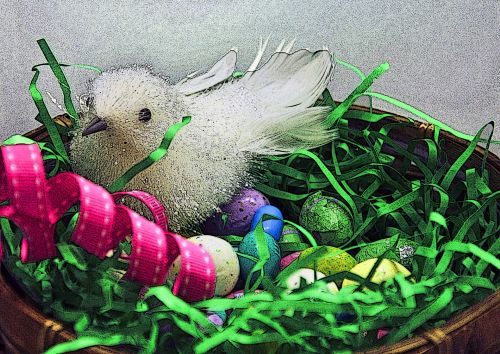 White Bird In Easter Egg Basket
