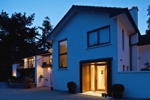 white brick evening exterior