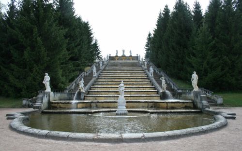 Wide Steps And Round Pond With Foun