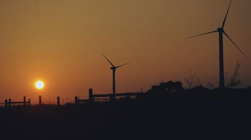wind mills solar power sunrise