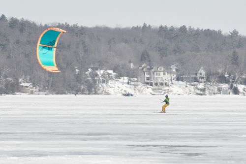 wind surfing lake winter