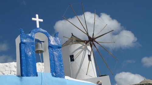windmill santorini church