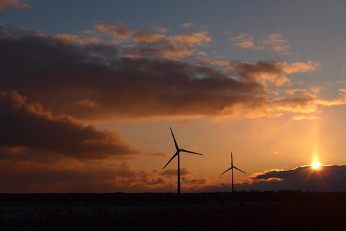 windmill  sunset  clouds