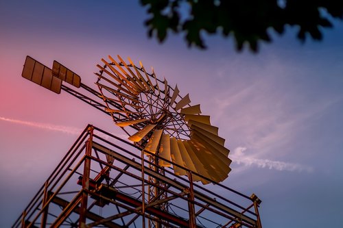 windmill  red  sun