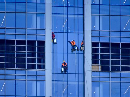 window washer abseiling cleaning
