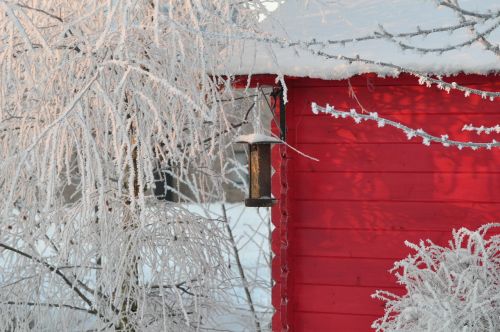 winter snow garden hut