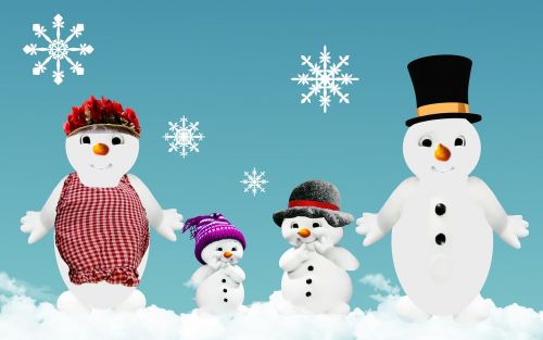 winter snow man family