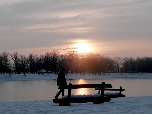 winter lake sunset