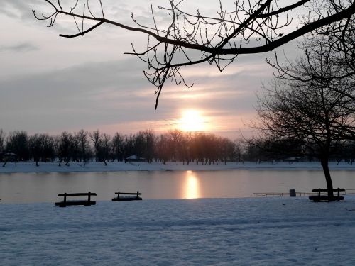 winter lake sunset