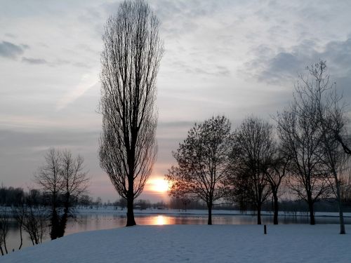 winter lake sunset