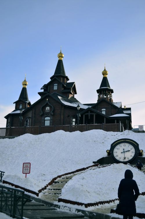 winter church clock