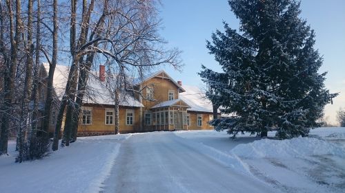 winter wooden house landscape