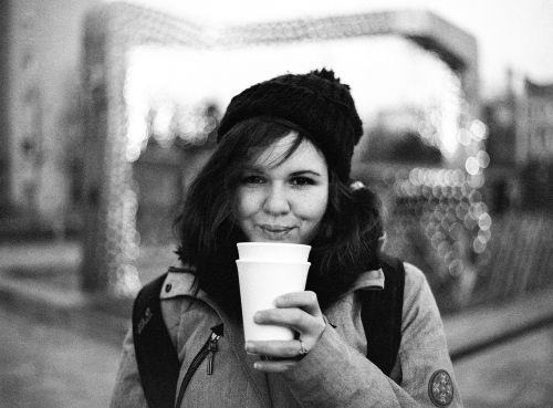 winter girl drinking