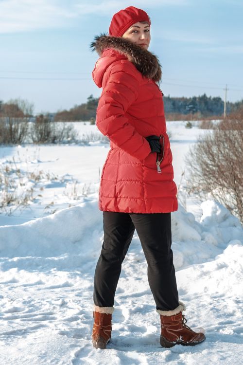 winter lady in red portrait