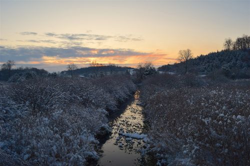 winter stream sunrise