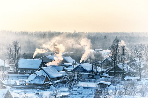 winter  village  smoke