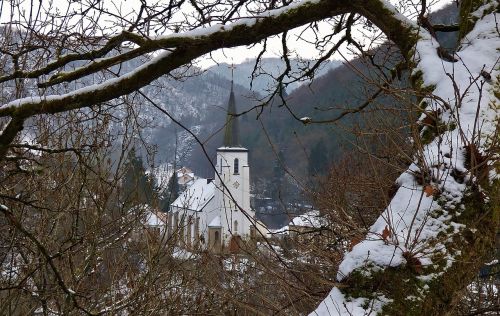 winter snow church