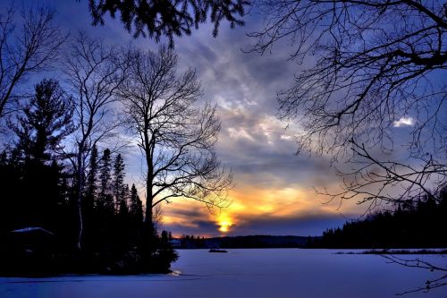 winter landscape sunset evening