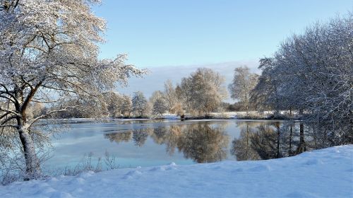 wintry lake in winter frozen