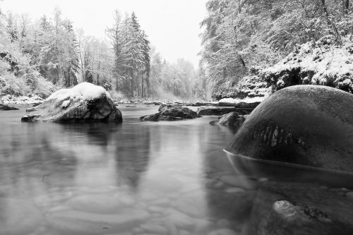 wintry river water stone