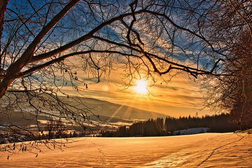 wintry  sunset  snow