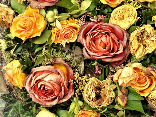 withered bouquet of flowers roses