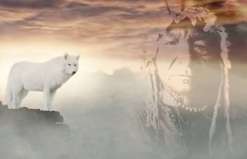 wolf  indians  clouds