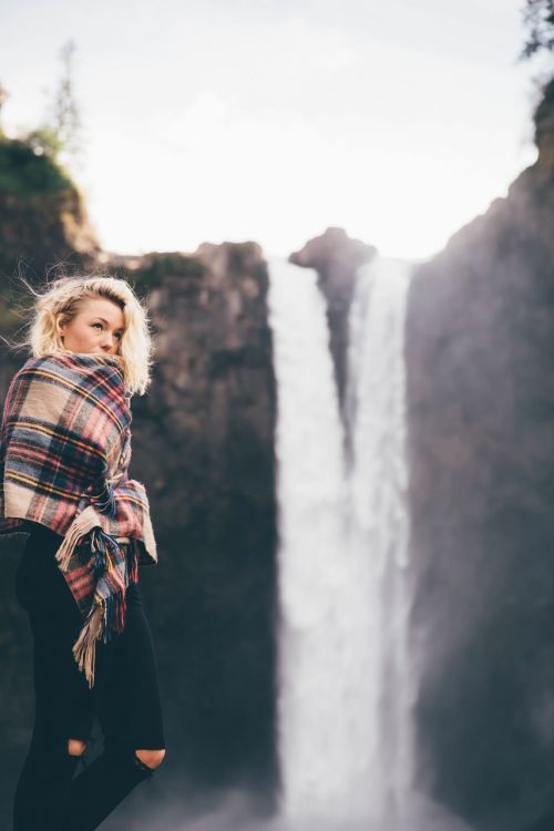 woman waterfall shawl