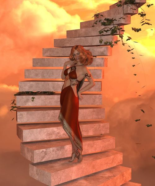 woman stairs sunset