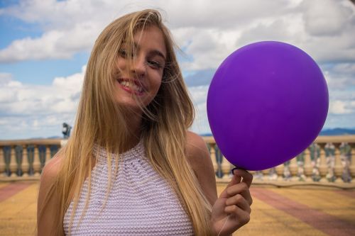 woman balloon purple