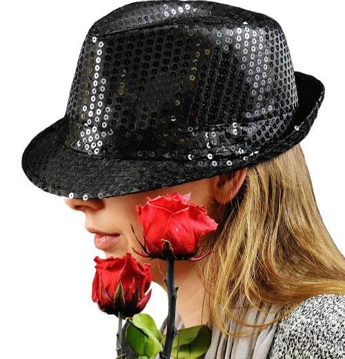 woman hat roses