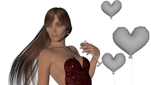 woman heart balloons computer generated character
