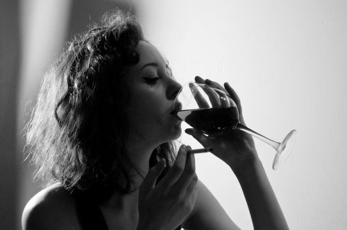woman wine black and white
