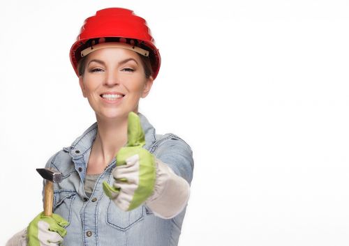 woman construction helmet tool