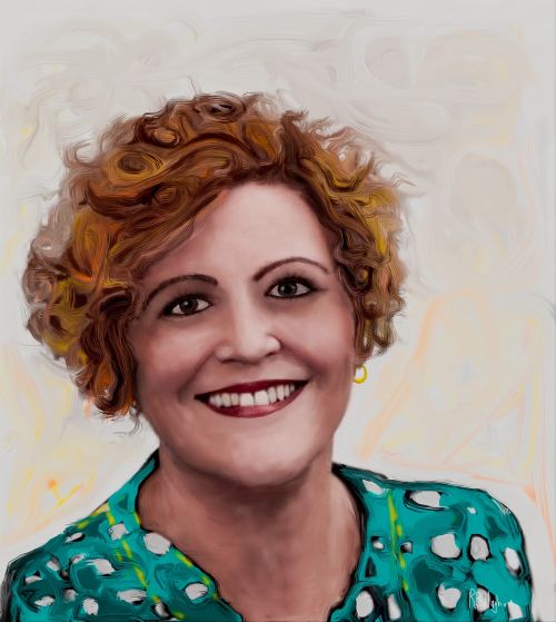 woman portrait painting polkadot dress