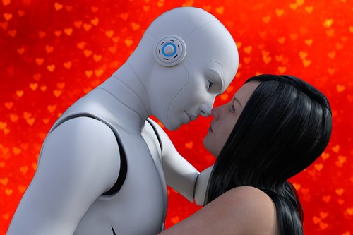 woman  robot  kiss