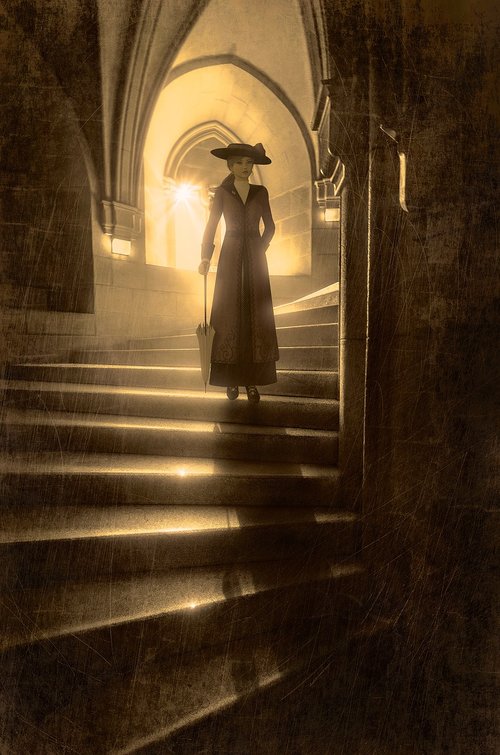 woman  stairs  backlighting