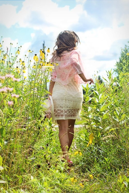 woman  running  meadow