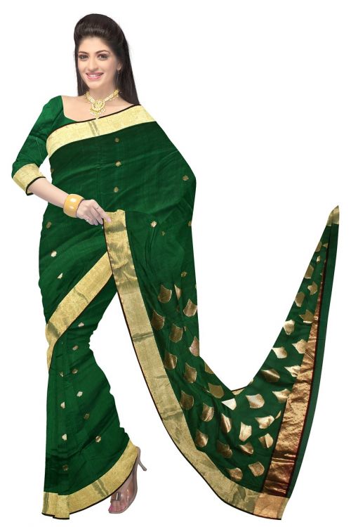 woman sari green