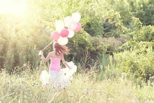 woman balloons summer