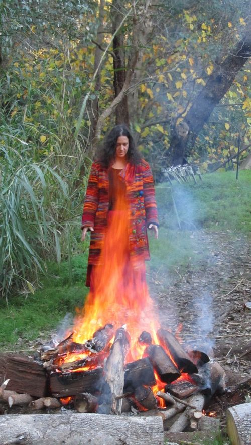 woman fire flames
